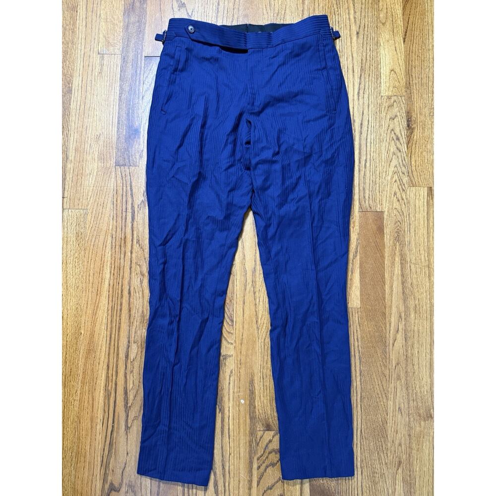 New FRERE NAVY Blue Striped trousers Dress Pants 32x32 C17
